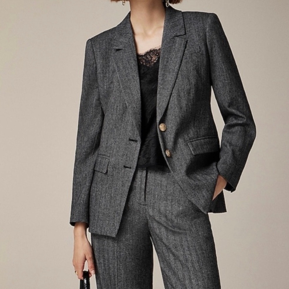 J Crew Madelyn Herringbone Wool Blend Blazer Women's 12 Petite Gray